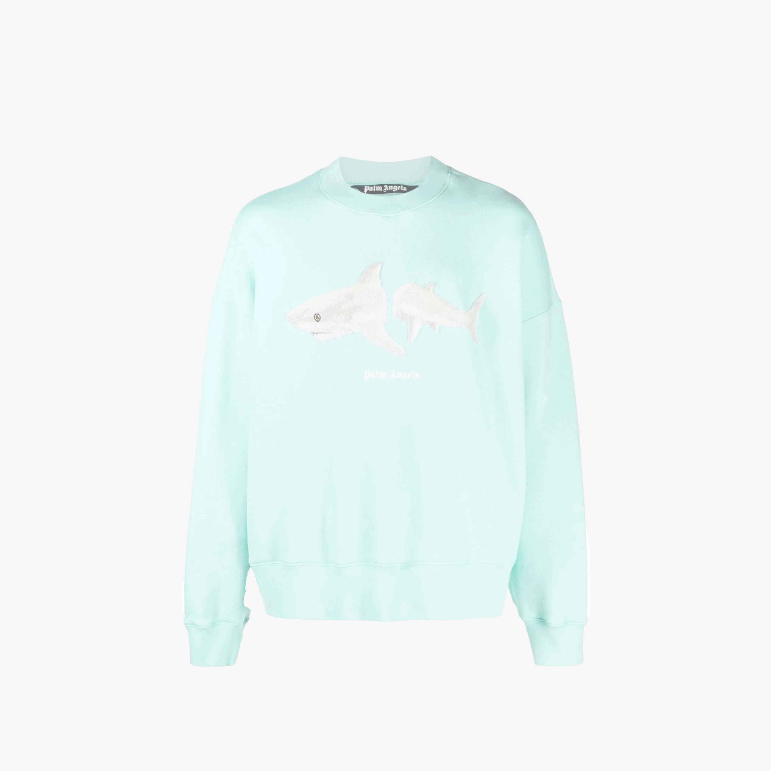 Palm Angels Shark Crewneck Sweater Light Blue/White