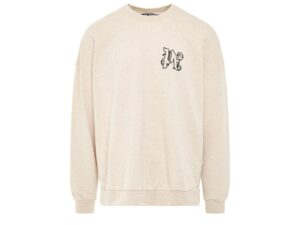 Palm Angels Monogram Linen Hoodie Cream