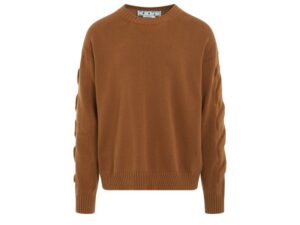 Off White 3D Diagonal Knit Crewneck in Caramel