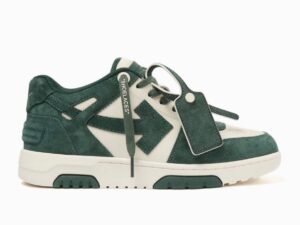 OFF-WHITE OUT OF OFFICE OOO LOW TOPS JET GREEN ECRU SUEDE (M)